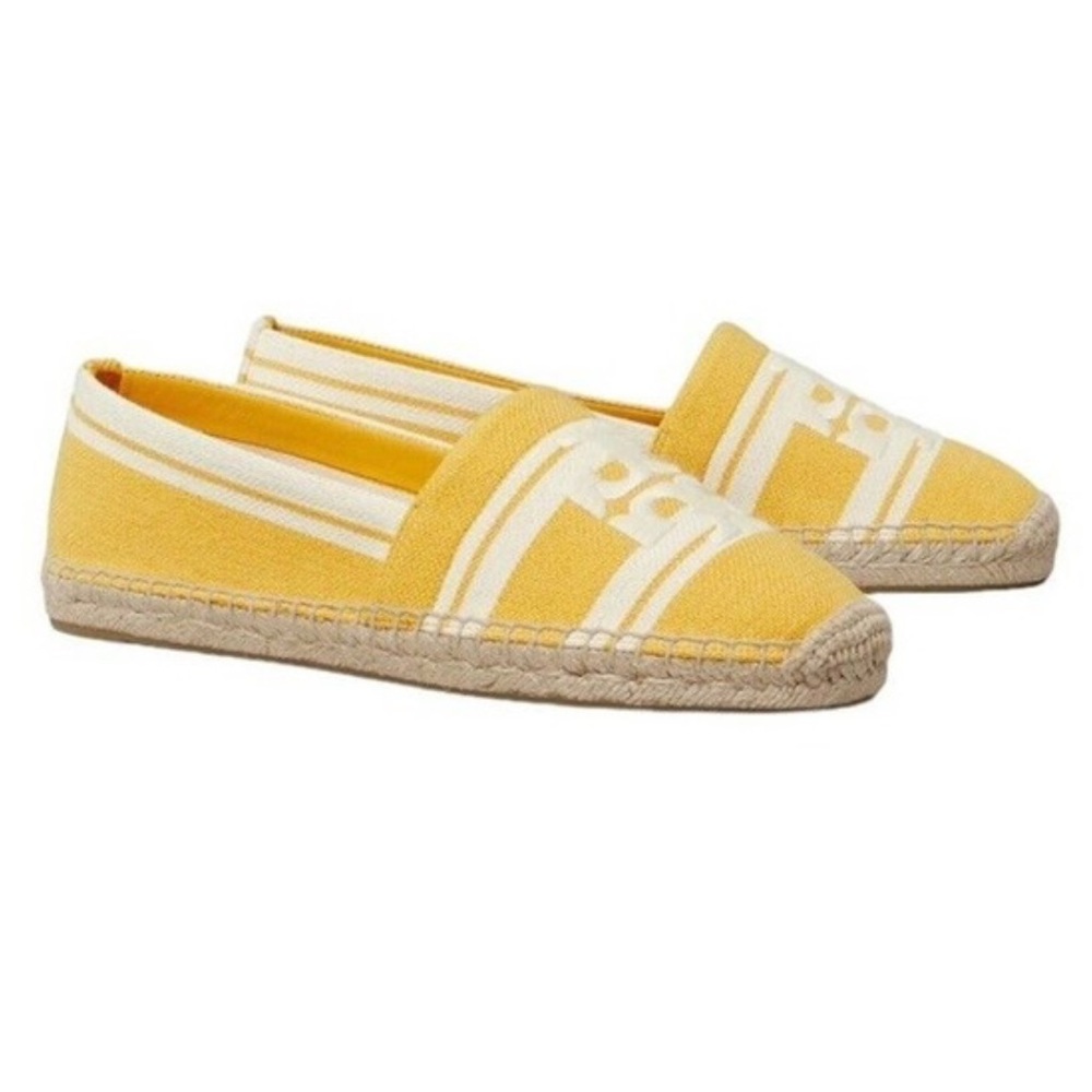 NWOB with dust bag TORY BURCH Double T Jacquard Espadrille Flats Size 7.5